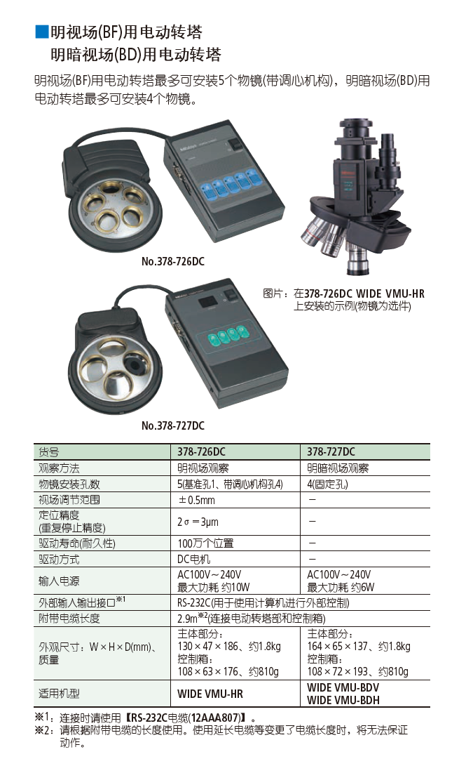 三豐明視場(BF)用電動轉(zhuǎn)塔 378-726　明暗視場(BD)用電動轉(zhuǎn)塔378-...
